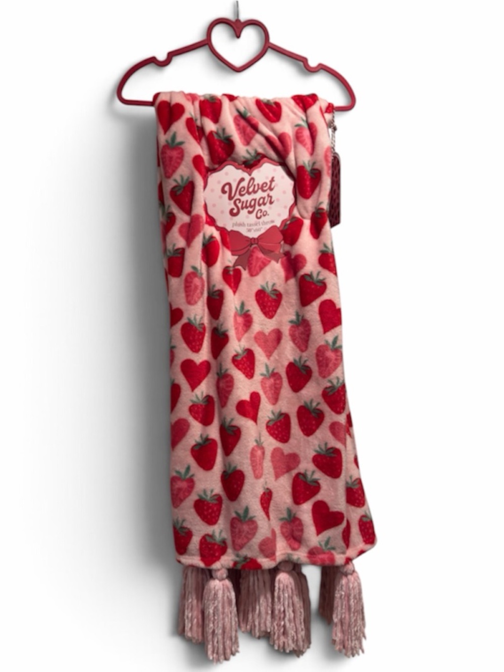 Pink Strawberry Plush tassel Throw Blanket